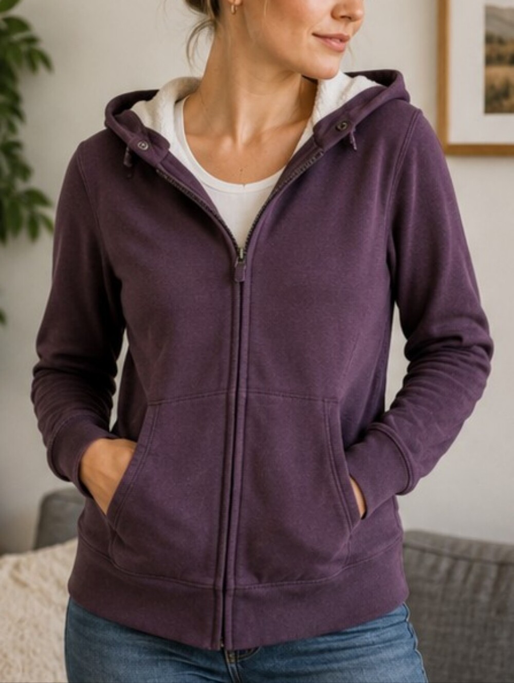 L.L. Bean Women’s Medium Fleece Lined Full Zip Hoodie Purple Plum
